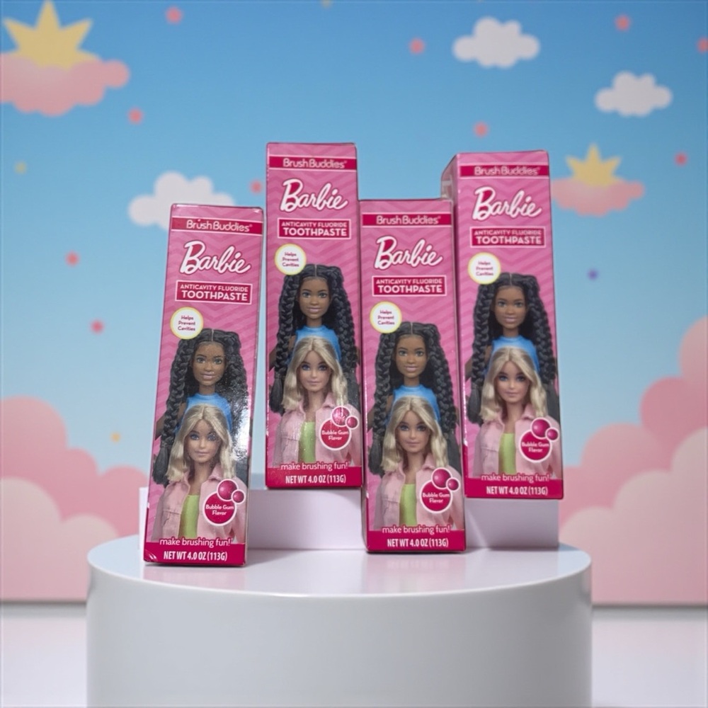 Barbie Kids Toothpaste Bundle 4 Pack Bubble Gum Flavor Travel Set 4oz